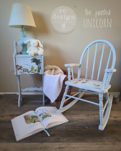 Winnie The Pooh Refinished Small Side Table And Childs Rocking Chair