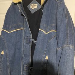 Andy John’s Blue denim jacket with shearling collar unisex large. $40 Located Mount Dora Fla 32757