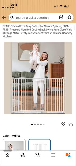 DEARBB Extra Wide Baby Gate Ultra Narrow Spacing 45.86”-53.74” Pressure Mounted Double Lock Swing Auto Close Walk Through