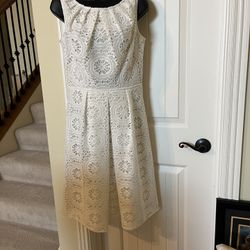 4015-PTT Adrianna Papell Dress Laser Cut Crochet Size 8 Sleeveless White