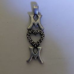 Vertical Sterling Silver Diamond Mom Pendant 