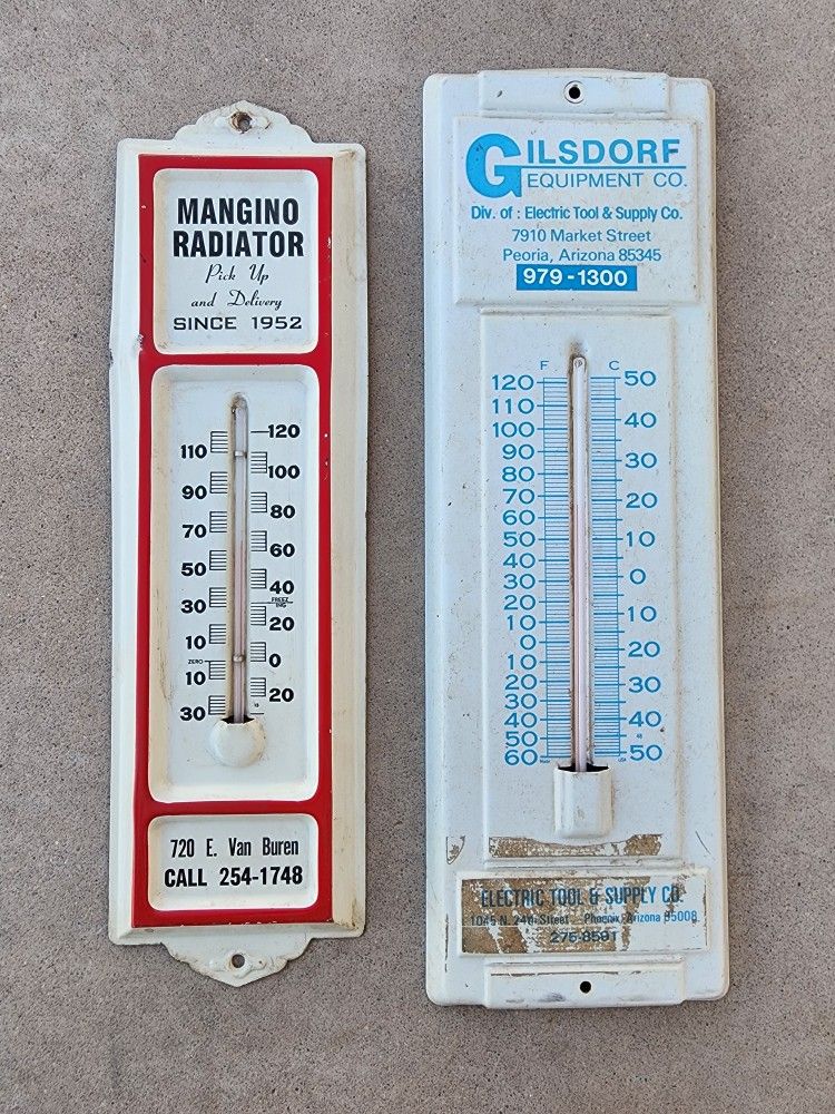 2 Original Phoenix AZ Vintage Metal Thermometer Mancave Patio