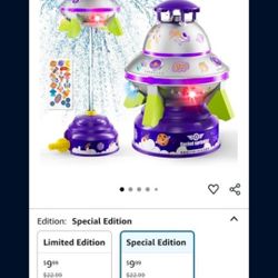 UFO Water Sprinkler for Kids, Water Rocket Toy Outdoor Summer Play W/Light & Spin, Adjustable Height Water Launcher, DIY Space Sticker, Backyard Lawn 