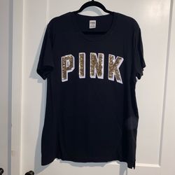 Victoria's Secret PINK Bling Short Sleeve campus t-Shirt Black Size Large