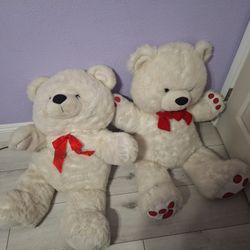 2 Big White Bears With Bows