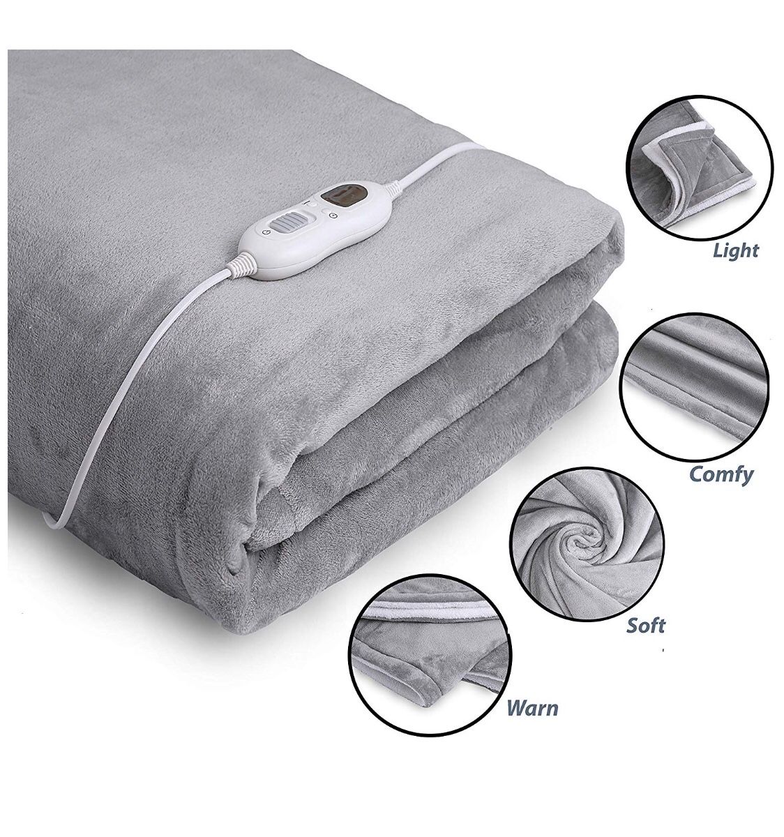 Electric Throw Heated Blanket - 50" x 60" Flannel & Sherpa Fast Heating Blanket, 3 Heating Levels, 8 Hours Auto Off - Electric Blanket, Heated Mattre