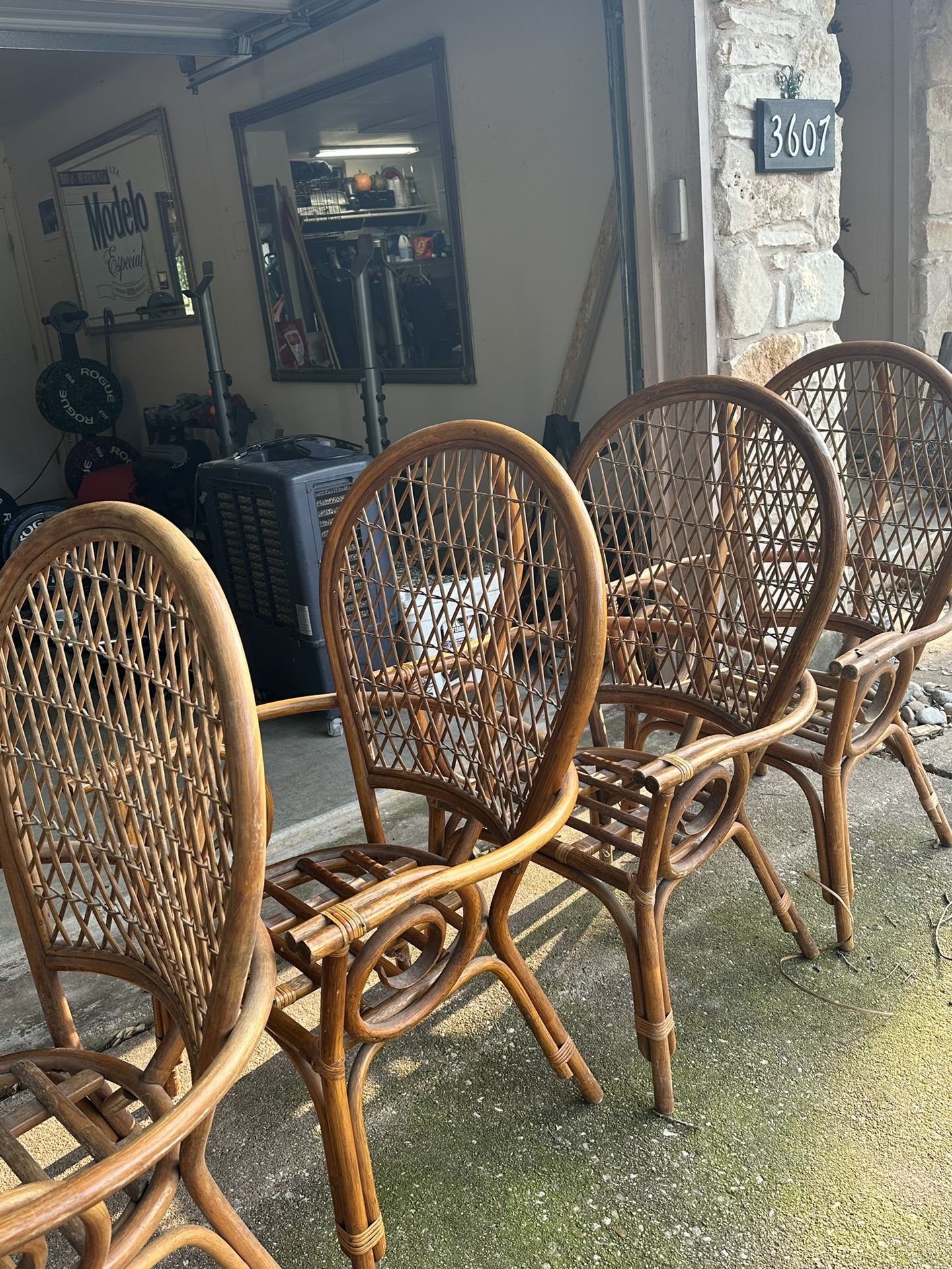 Vintage Rattan Peacock Backed Chairs. 