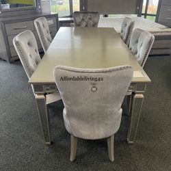 7 Pc Silver Mirrored Dining Table Set Brand New In Box
