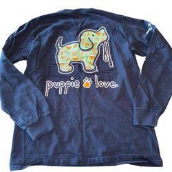 Puppie Love Rescue Shirt Women’s Long Sleeve Medium Navy Blue Fall Themed     God pre owned condition, no holes or stains Chest 20” across Shoulders 1