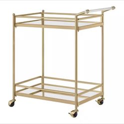 Home Decorators Collection Gold Metal Bar Cart with Mirrored Glass Shelves (29 in. W) Price-135$ Condition-new