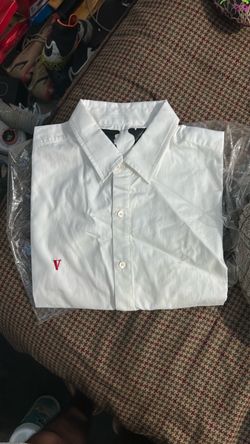 vlone short sleeve button white red vl