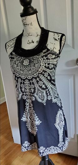 Black and White Print Halter Style Dress