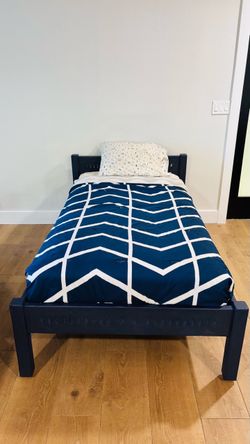 Solid Wood Mexican Twin Bed Frame Navy Blue Wood
