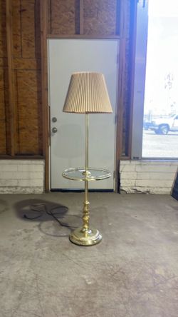Brass Finish Floor Lamp W/Circular Glass Table