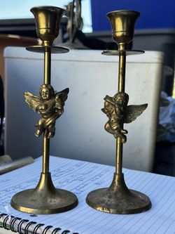 Vintage Brass Angel Candle Holders 