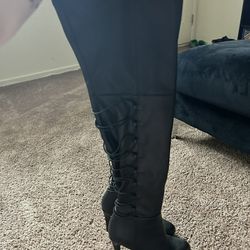 Black Leather Thigh High Jlo Boots 