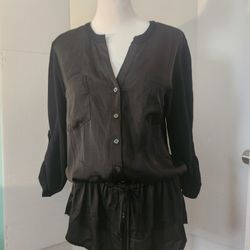 Calvin Klein Tie Waist Button Up Knit Sweater Top Size Medium Black NWT 