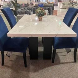 Ashley Top Marble Dining Set Marble Table and 4 Chair Volardi