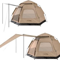 Instant Tent, Pop Up Tent, Camping Tent for 4 People, 2 Mesh Windows and 2 Doors, Hexagonal Design, Easy Set Up Tent with Porch and Rain Cover, Ideal 