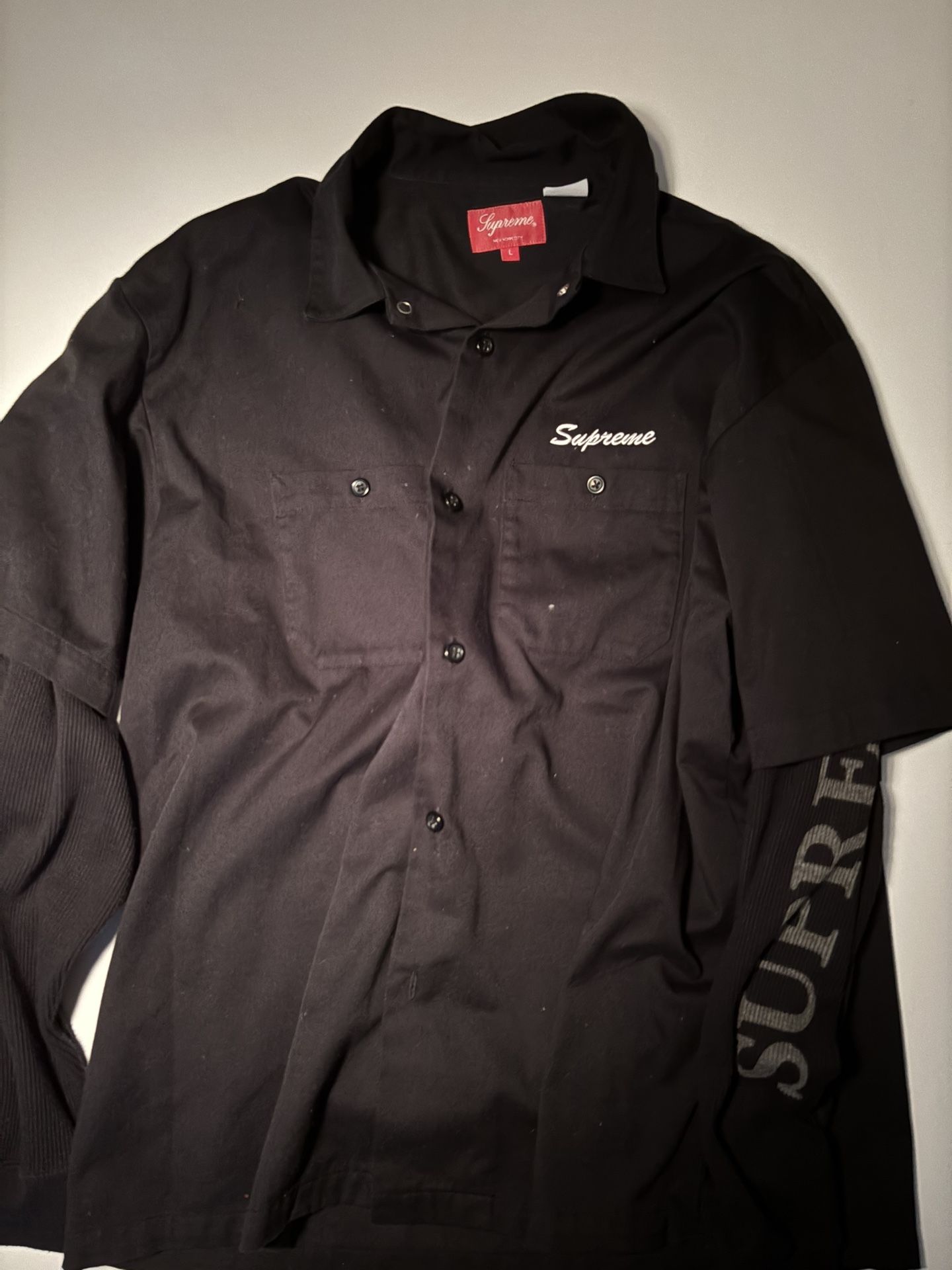 Supreme Black Mechanic Button Down With Thermal Sleeves
