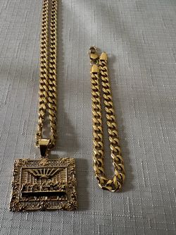 Cuban chain set in stainless steel with last supper