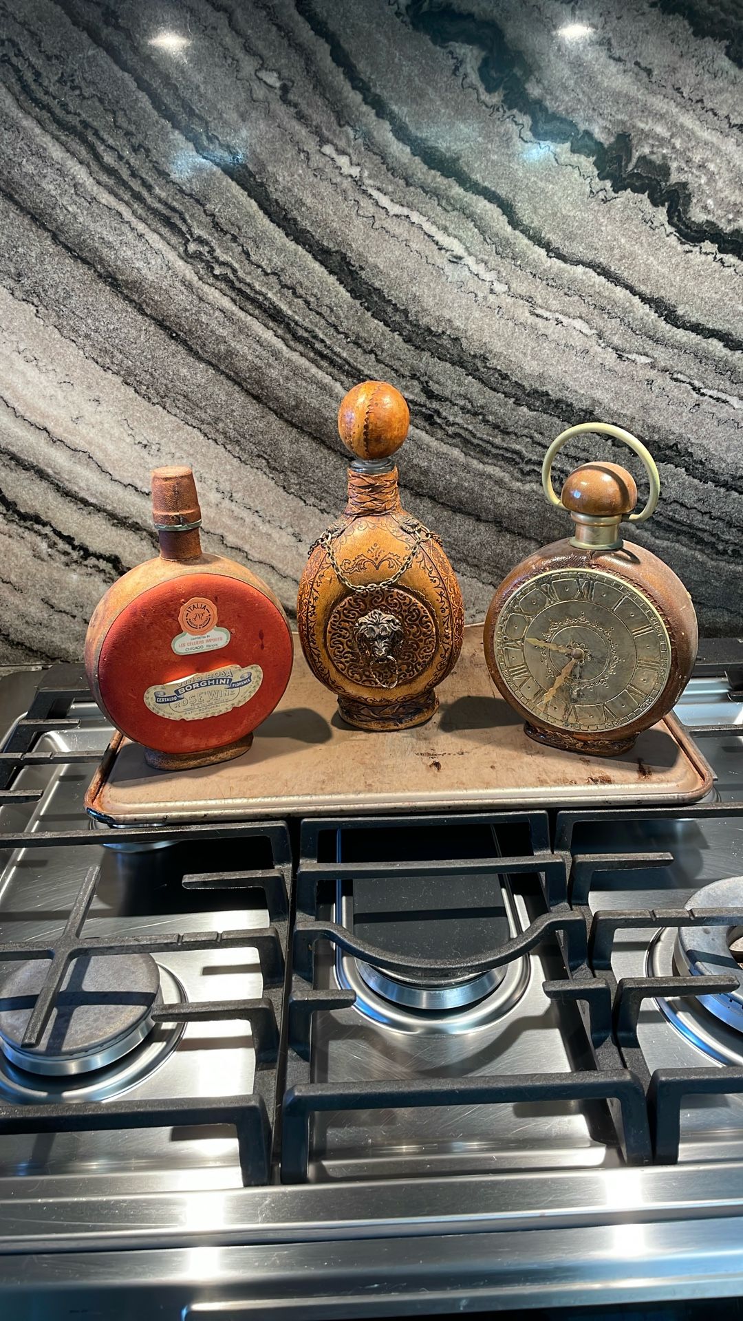 Leather Wrapped Glass Bottles Vintage Antique 