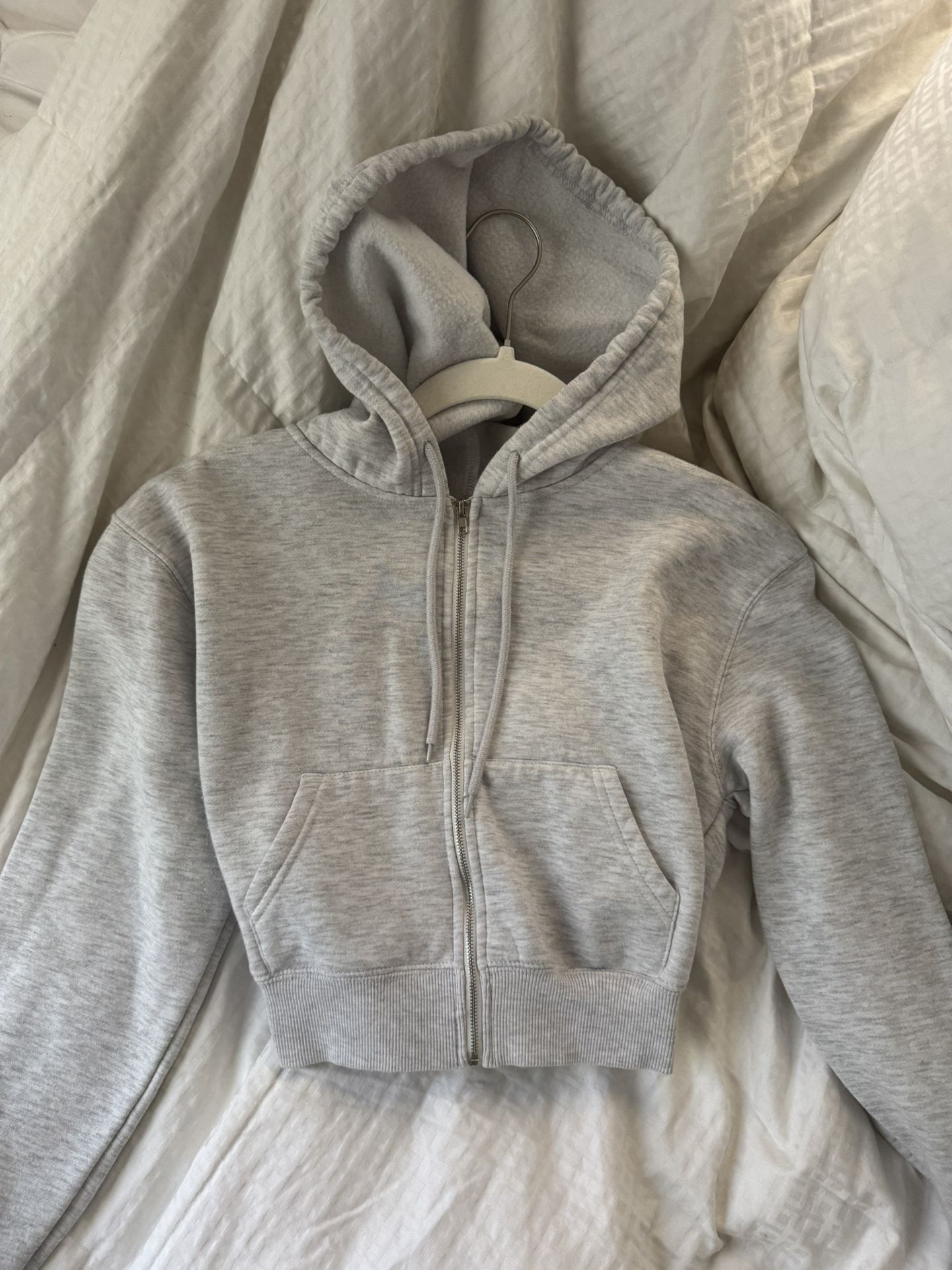 Grey Cropped Hoodie Zip Up Sweater