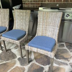 3 Wicker Side/Dining chairs With Cushions