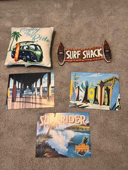 Surf Theme Decor Bundle – Signs, Pillow & More