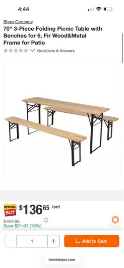 70" Folding Picnic Table with Benches