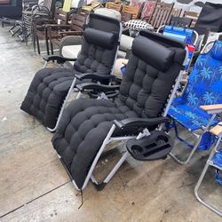 (set of 2)VINGLI Padded Zero Gravity Chair, Lounge Chair with Removable Cushion & Tray, Folding Reclining Patio Chairs, Recliner Chair for Lawn,Indoor
