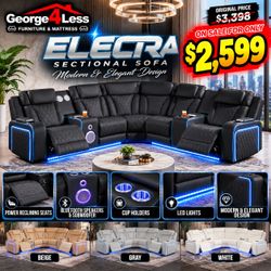 Electra Sectional Sofa with Power Recliners and LED Lights