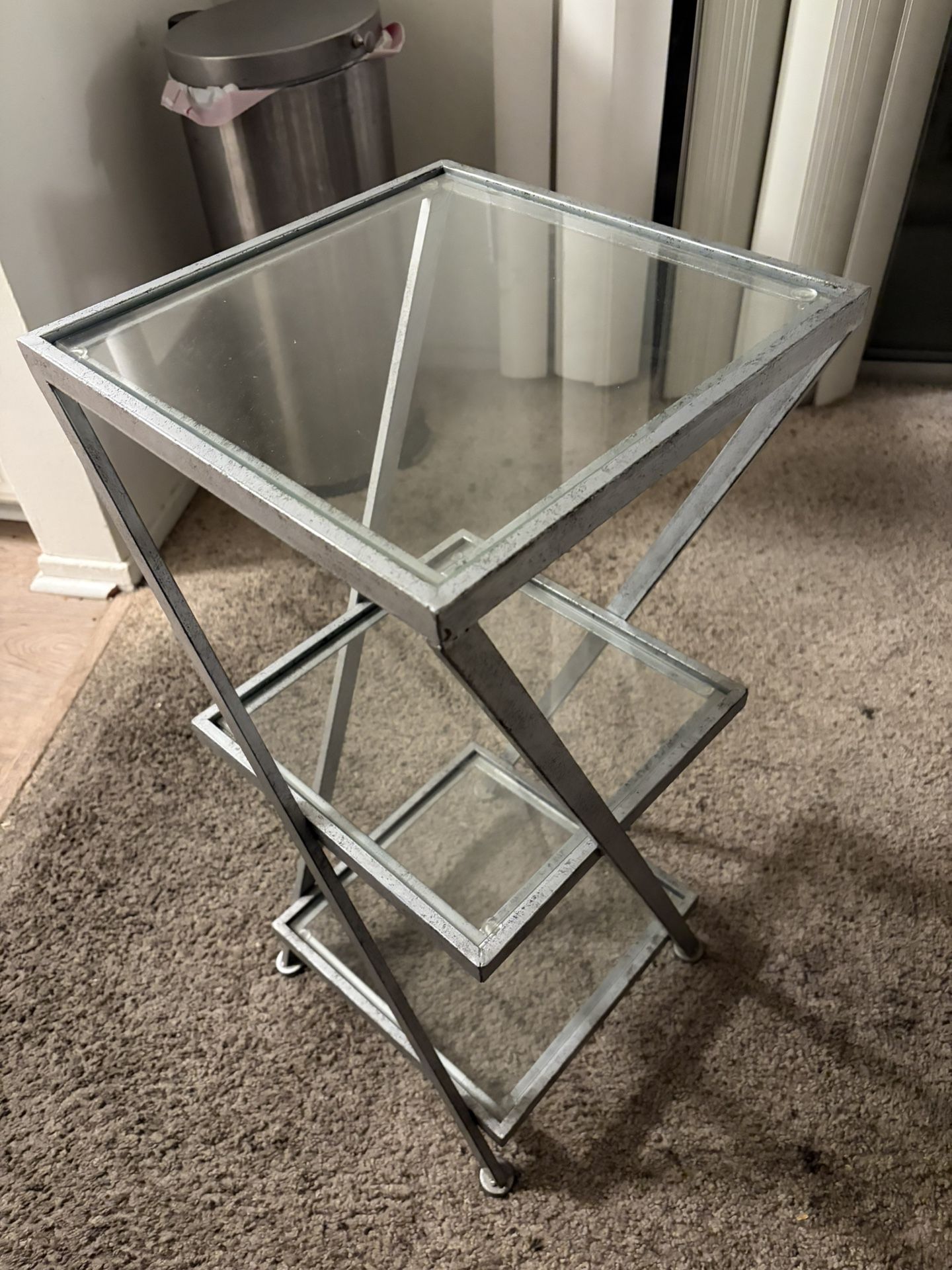 Square Geometric Metal And Glass End Table 