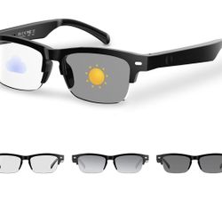 Smart Glasses for Women Men, Anti-blue Light Photochromic Lenses, Open-ear Half-frame Design, 26.1g Lightweight Music Eyeglasses, Bluetooth Sunglasses