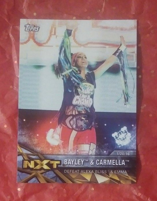 2017 Topps WWE Bayley & Carmella NXT-11 Defeat Alexa Bliss And Emma Womens Division Card Wrestle World Wrestling Sports Collectible Trading