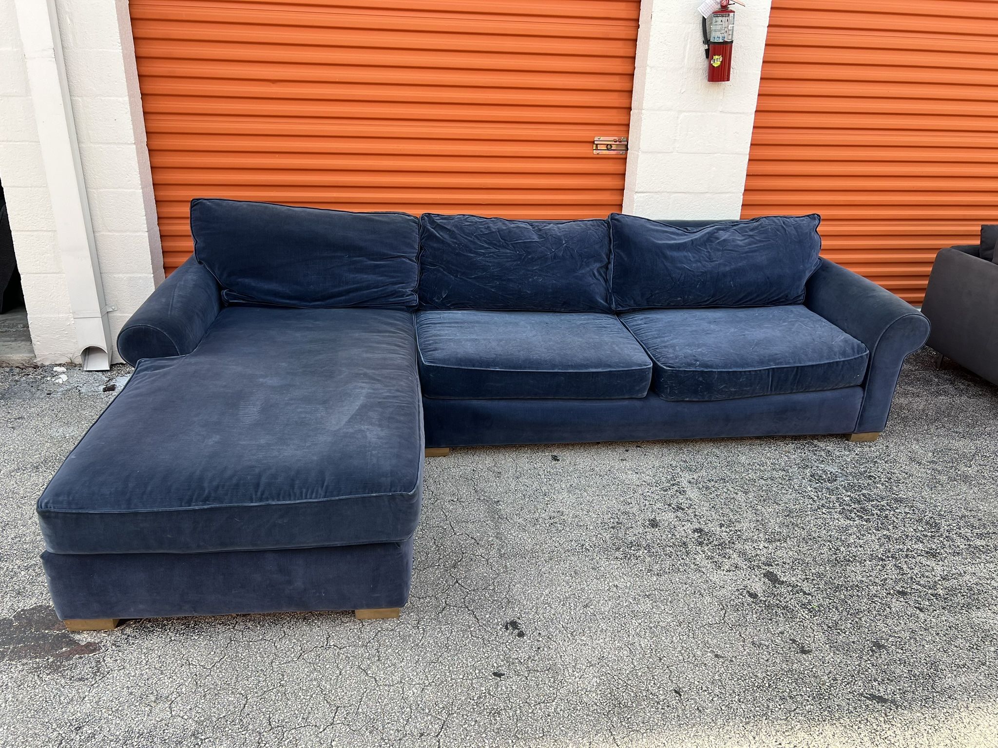 RH Restoration Hardware Blue Velvet Sectional Sofa