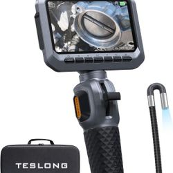 Teslong Two-Way Articulating Borescope, 5.5mm Slim Probe, 5.0'' Industrial Endoscope with Light, 5FT Flexible Snake Scope for Automotive, HVAC & Mecha