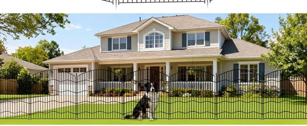 New a 7-Panel No Dig Garden Fence, 31in(H) x24ft(L) Black Metal Animal Barrier, Dog Fence Outdoor for Yard, Temporary Decorative Fencing Border for Ra