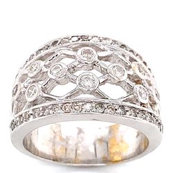 0.90 TCW Round Diamonds Cocktail Ring In Solid 14k White Gold Size 10