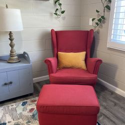 Red wingchair and ottoman. Smoke-free, dog-friendly home. Pickup only