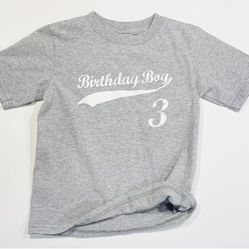 Birthday Boy 3 Celebration Short Sleeve Gray Shirt 3T, Worn Once, SMOKE FREE!