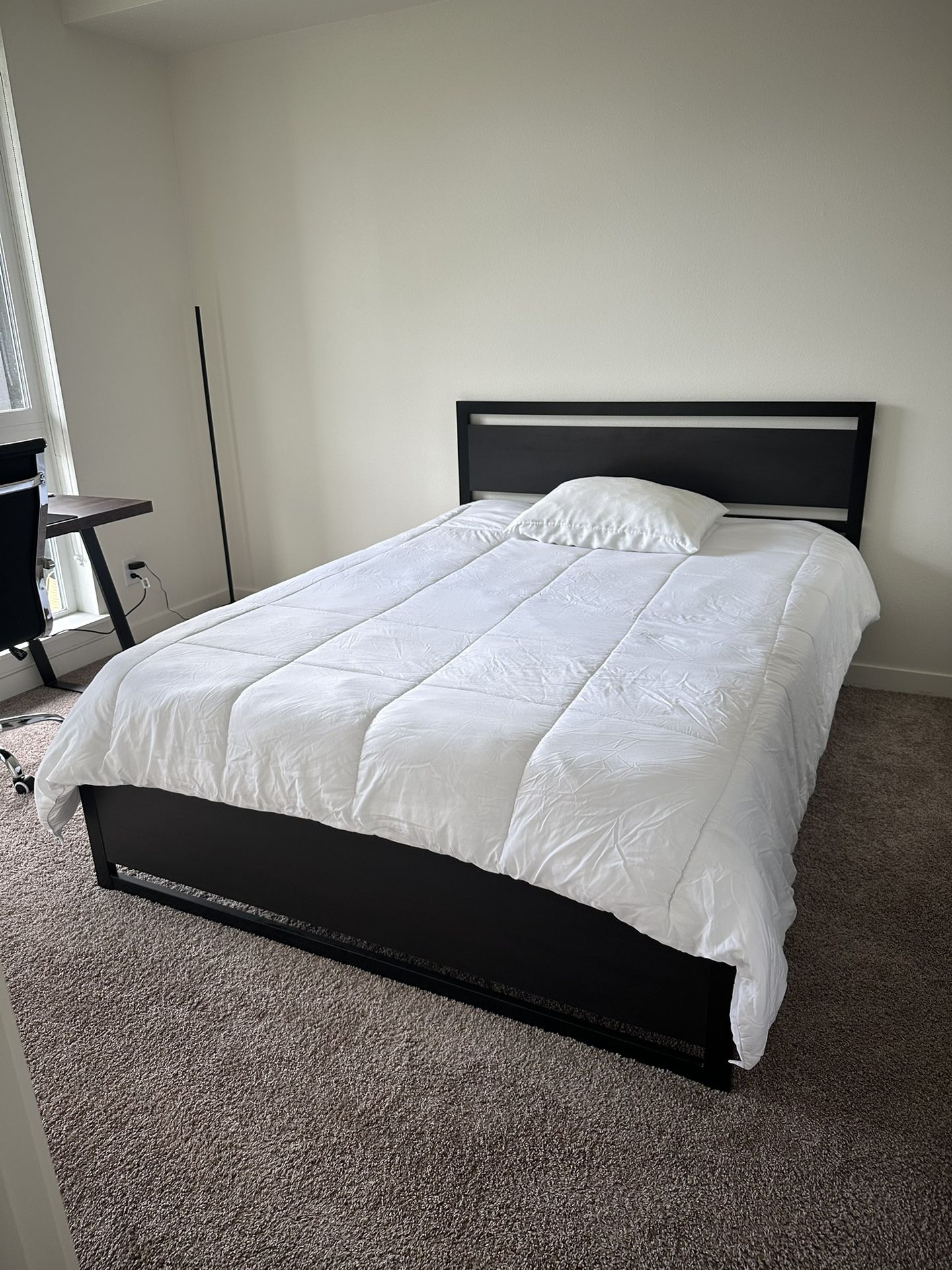 Modern Dark Wood & Black Metal Bed Frame – Sturdy, Stylish Design