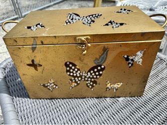 Vintage metal butterfly with beads box.
