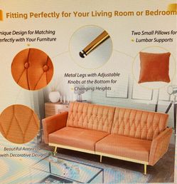 Velvet Sofa with Gold Metal Legs