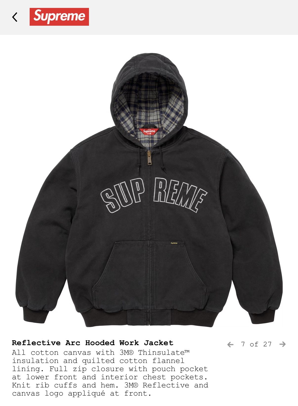 Supreme Reflective Arc Hooded Work Jacket