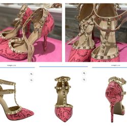 Neon Pink Studded Pointed Heels