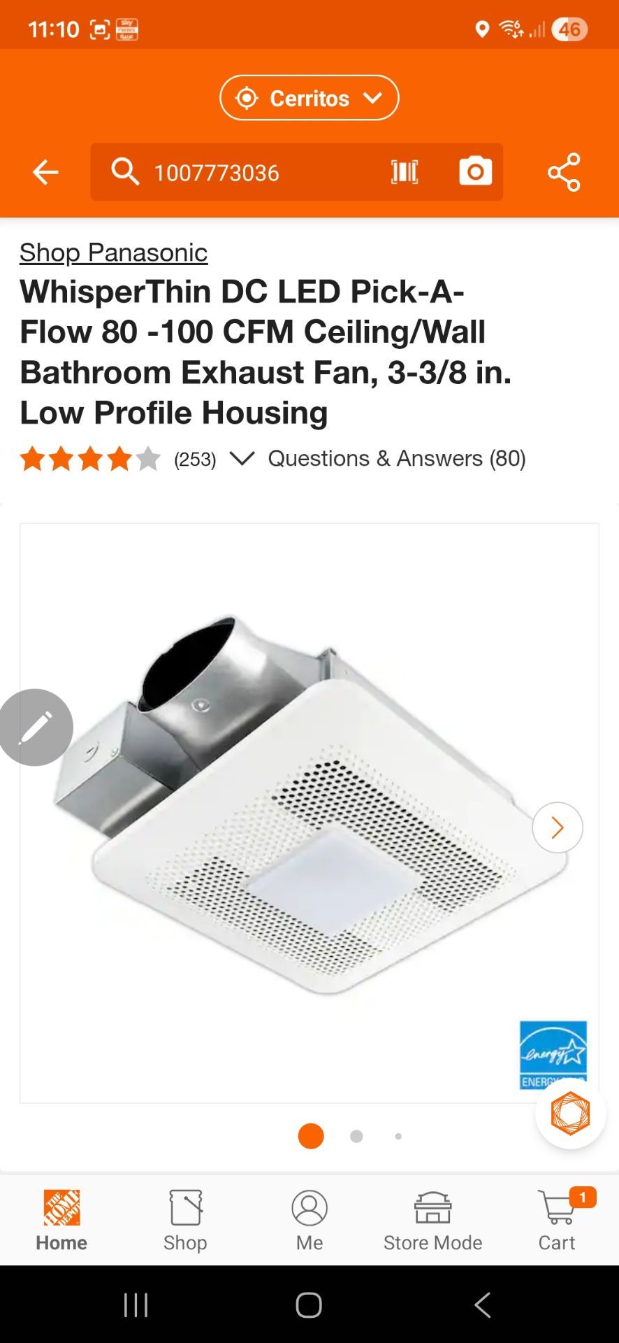 Shop Panasonic
WhisperThin DC LED Pick-A-Flow 80 -100 CFM Ceiling/Wall Bathroom Exhaust Fan, 3-3/8 in. Low Profile Housing