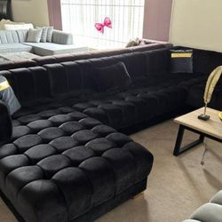 Ariana Black Velvet Double Chaise Sectional.  In Stock 