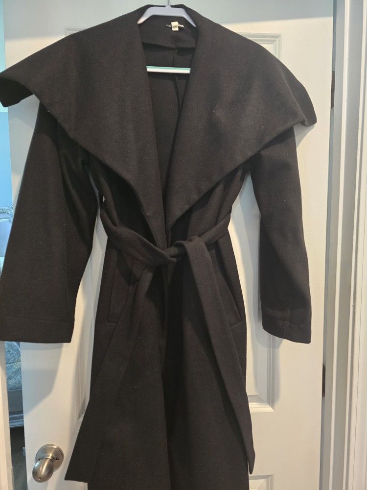 Fashion Nova Black Wool Blend Wrap Coat – Size Large