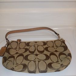  Coach  Monogram Leather / Canvas  Wristlet/ Handbag Brown 